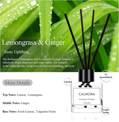 CALMORA Flameless Diffuser for Home, 3-Pack 50ml (1.7fl Oz) Essential Oil Reed Diffuser Set with 15 Sticks | Room Air Freshener for Bedroom, Bathroom for Women Men