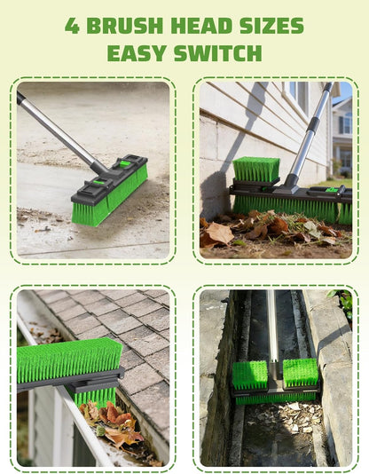 18”/45cm Large Wide Adjustable Heavy Duty Outdoor Push Broom Stiff Brush Head with 4 Section Threaded Handle 60"/152cm for Warehouse Driveway Garage Patio Sidewalk Floor Dirt Workshop Deck Cleaning