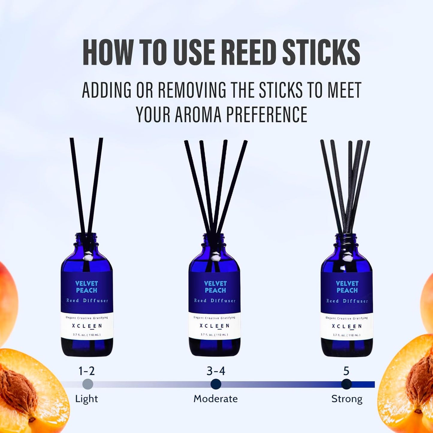 Xcleen Reed Diffusers Set, 3.7 Oz Scent Diffuser, 6 Reed Diffuser Sticks, Home Fragrance Hyacinth, Peony & Citrus, Aromatherapy Oil Diffuser Reeds, More Masculine Scent, Bathroom & Office Decor 110ml