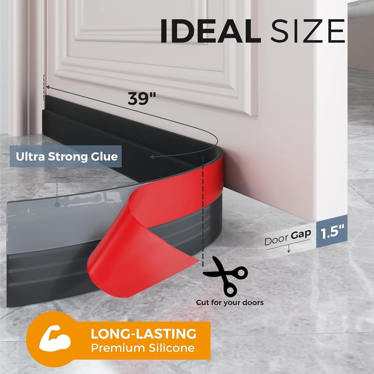 GroTheory 2 Pack Door Draft Stopper, Under Door Sweep for Exterior & Interior Doors, Weather Stripping Door Seal, Garage Window Blocker Noise Cold Air Insulation, Draft Guard Grey 2" W x 39" L