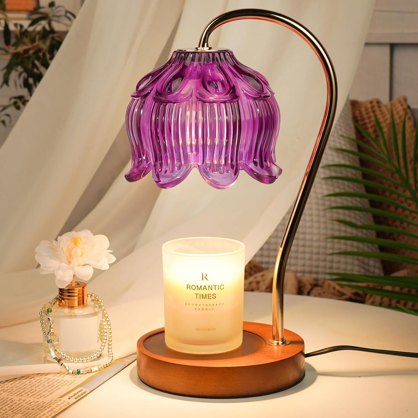 Funistree Flower Candle Warmer Lamp with Timer, Dimmable Candle Lamp Warmer, Christmas Birthday Gifts for Women Mom Her, Housewarming Home Decor, Lotus Wax Warmer for Yankee Candles - Lily Amber