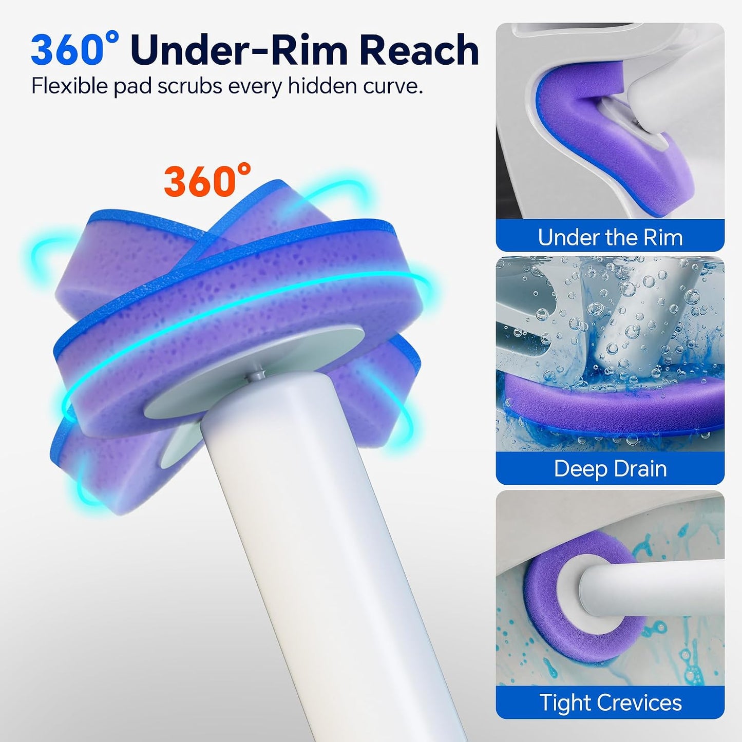 Disposable Toilet Brush and Holder Set - Hands-Free Eject Sponge Toilet Wand with Floor Standing Caddy, Secure-Lock Hangable Toilet Scrubber