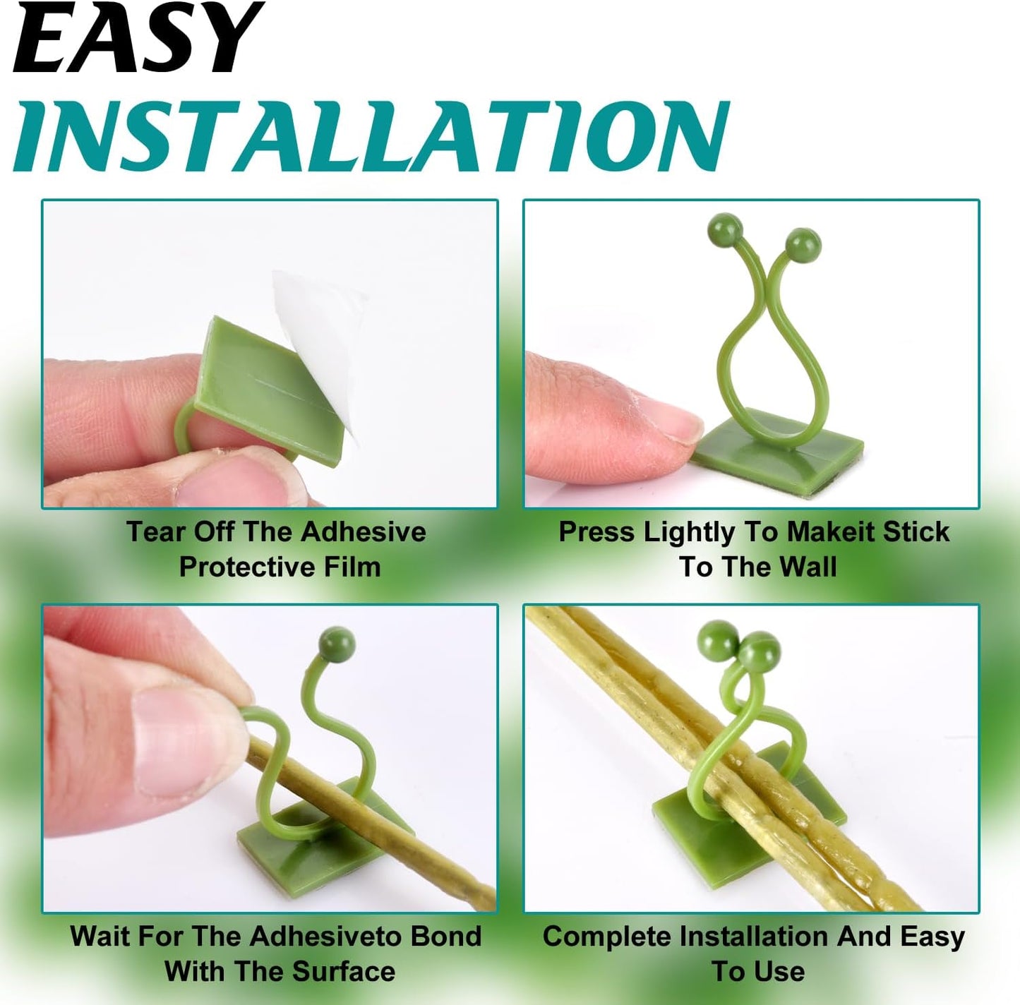 ALLWIN Plant Climbing Wall Clips - 120Pcs,Plant Hooks for Vines, Money Plant Clips (Green)