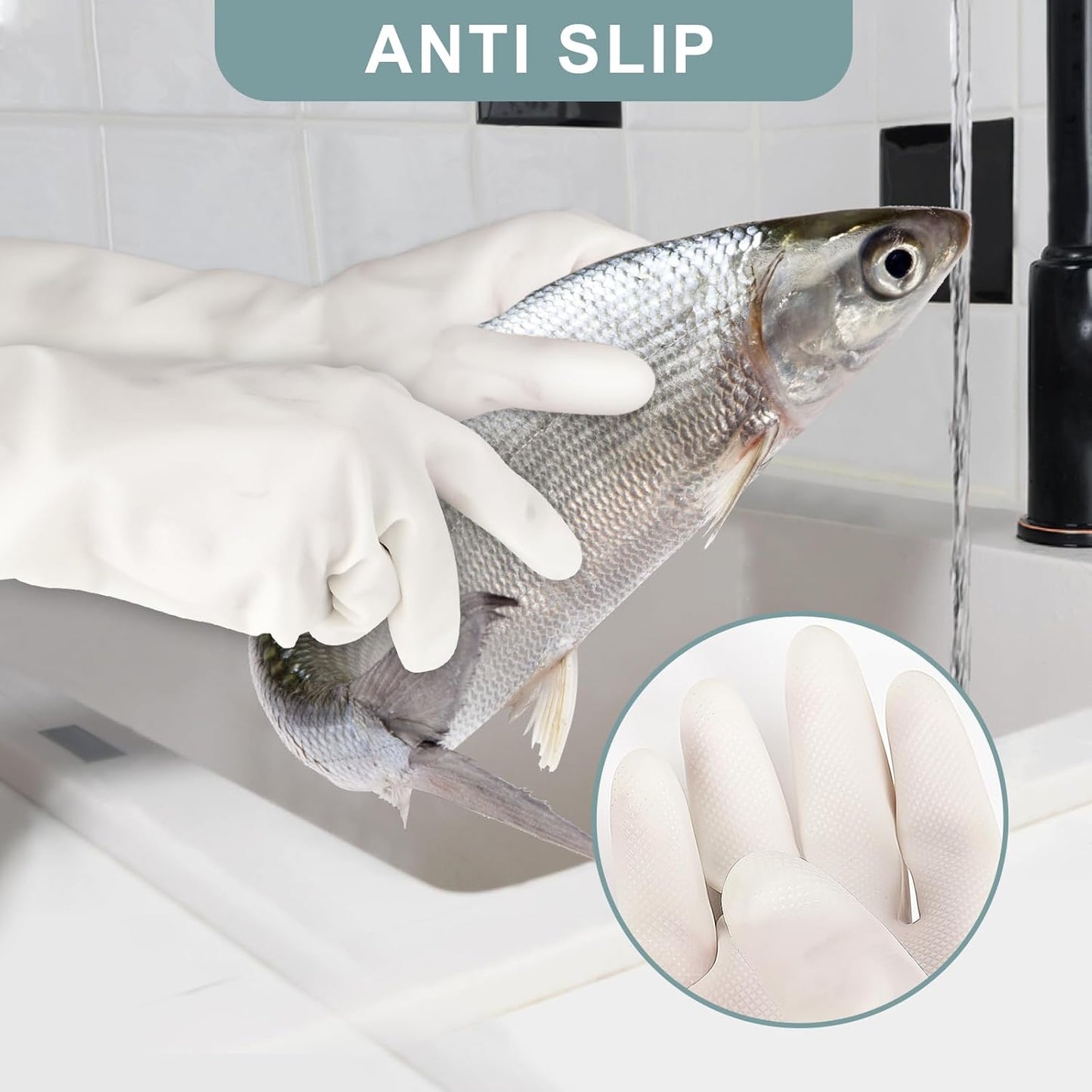 2 Pairs, 15 Inches, Nitrile Cleaning Gloves, Kitchen Dishwashing Gloves, Reusable, Durable, Water-Resistant, And Hypoallergenic (Medium)