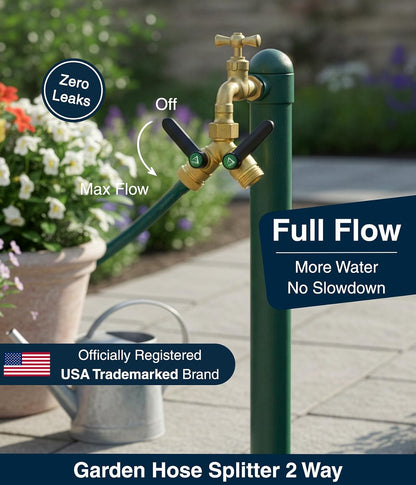 DBR Tech® Garden Hose Splitter 2 Way, Full Flow Solid Brass | 2026 Model