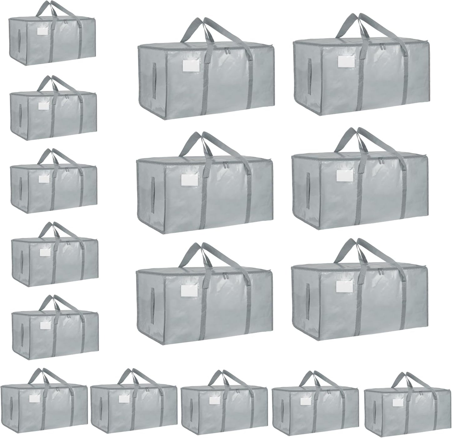 8 Pack-Extra Large Heavy Duty Moving Bags - Waterproof Storage Totes with Handles & Zippers, Foldable for College Dorm, Storage (Clear)