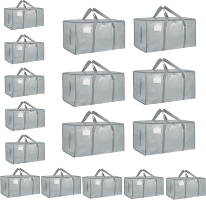 8 Pack-Extra Large Heavy Duty Moving Bags - Waterproof Storage Totes with Handles & Zippers, Foldable for College Dorm, Storage (Clear)