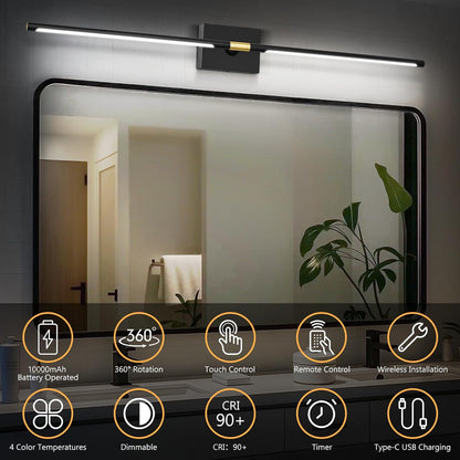 Eneru Battery Operated Wall Sconce Lights - 10000mAh Rechargeable Wireless Wall Sconces Set of Two with Touch and Remote, 360° Rotate, 4 Colors LED Wall Lamp for Living Room Bedroom Hallway (Gold)