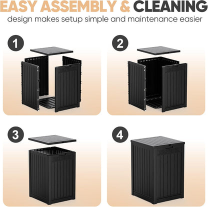 EasyUp 33 Gallon Resin Deck Box Waterproof, UV Resistant Outdoor Storage Box for Delivery, Porch, Patio and Garden, Stripe Black