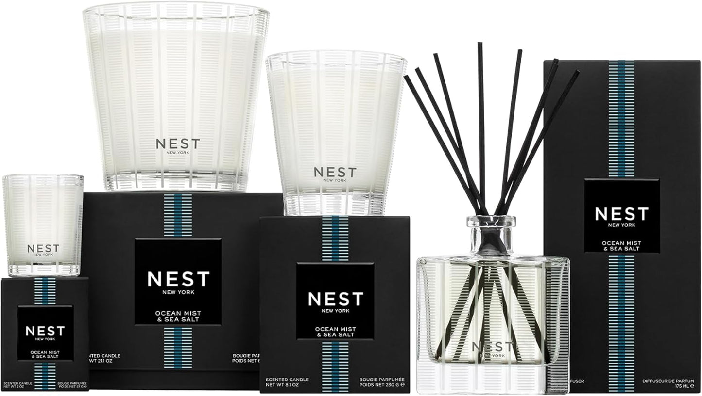 NEST New York Reed Diffuser, Moroccan Amber - 5.9 fl oz - Fragrance for Up to 90 Days - Reusable, Refillable Glass Holder - Includes 8 All-Natural Reed Sticks - Flame Free