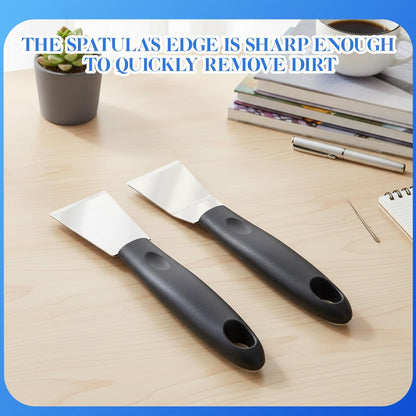 2 Pcs Stainless Steel Scrapers, Multi-Purpose Metal Cleaning Tool with Grip for Stove Oven Glass Grout Adhesive Paint 3D Printing, Professional Non-Scratch Scrapers (Straight + Bending)