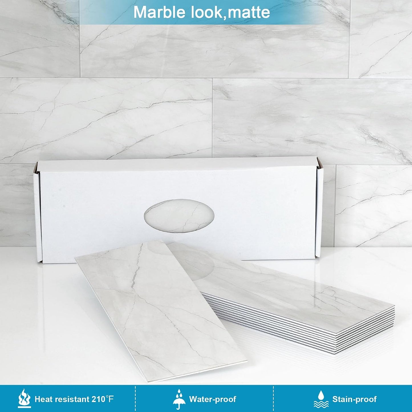 BeNice Peel and Stick Backsplash for Kitchen Tile,Peel and Stick Tiles for Walls Tile Stickers Waterproof Marble Tile Backsplash 3.85"x11.73"(16Tiles) White Gray