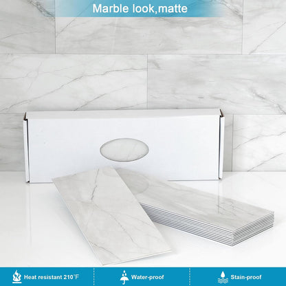 BeNice Peel and Stick Backsplash for Kitchen Tile,Peel and Stick Tiles for Walls Tile Stickers Waterproof Marble Tile Backsplash 3.85"x11.73"(16Tiles) White Gray