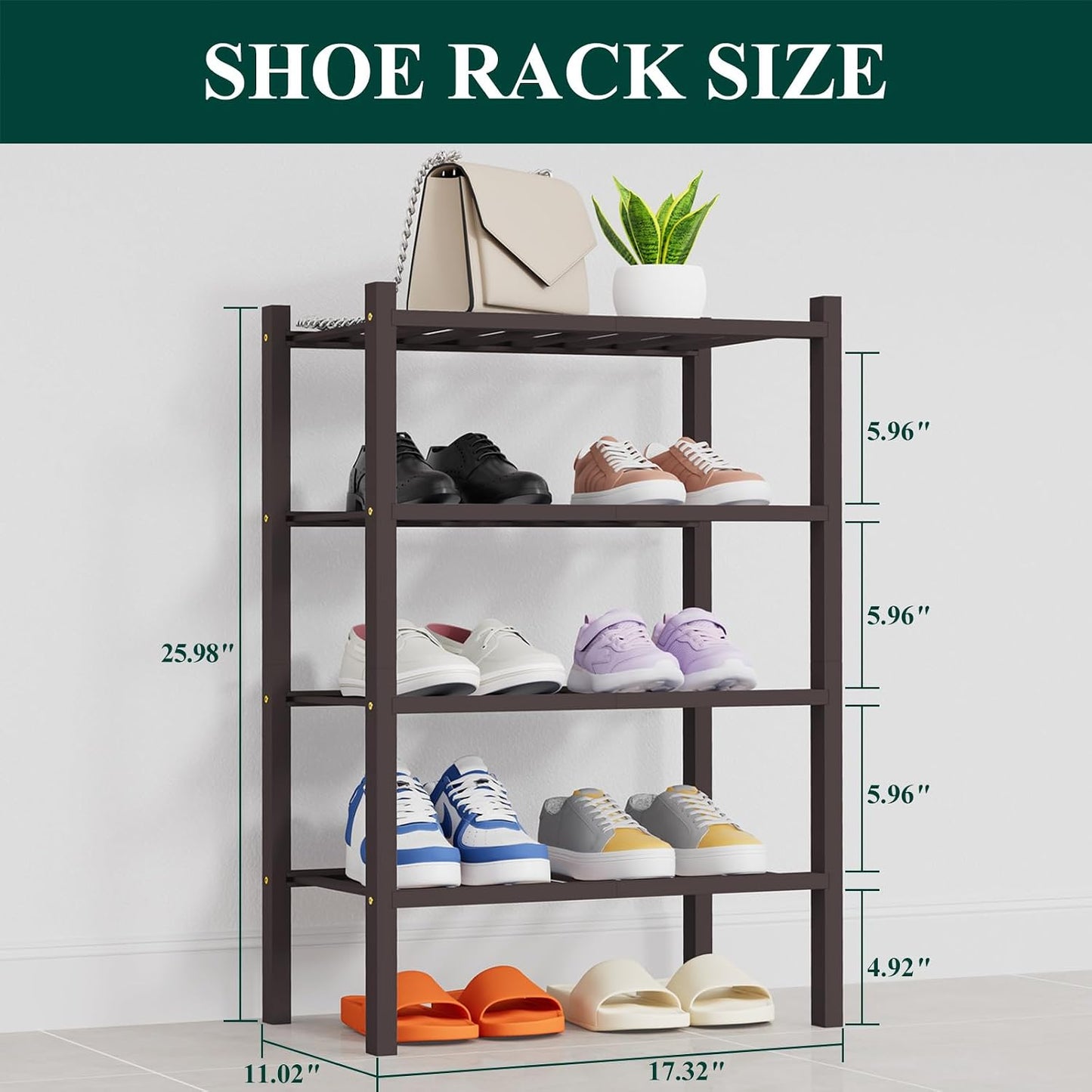 Smiry Bamboo Shoe Rack, 3 Tier Free Standing Wooden Shoe Organizer, Stackable Wood Shoe Storage Shelf for Closet, Entryway, 12 Vertical Slats, 2+1 Stack Standard Legs, 26.8"x11"x19.5", Natural