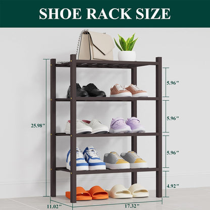 Smiry Bamboo Shoe Rack, 3 Tier Free Standing Wooden Shoe Organizer, Stackable Wood Shoe Storage Shelf for Closet, Entryway, 12 Vertical Slats, 2+1 Stack Standard Legs, 26.8"x11"x19.5", Natural