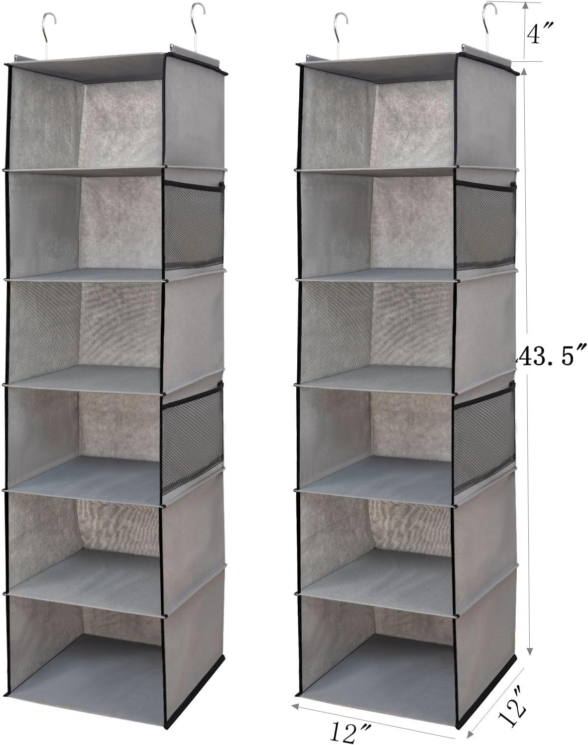 BrilliantJo 2 Pack Hanging Closet Organizer, 5 Shelves Hanging Storage with 6 Side Pockets for Clothes Shoes, 43"x12"x12"(Black)