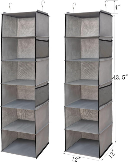 BrilliantJo 2 Pack Hanging Closet Organizer, 5 Shelves Hanging Storage with 6 Side Pockets for Clothes Shoes, 43"x12"x12"(Black)