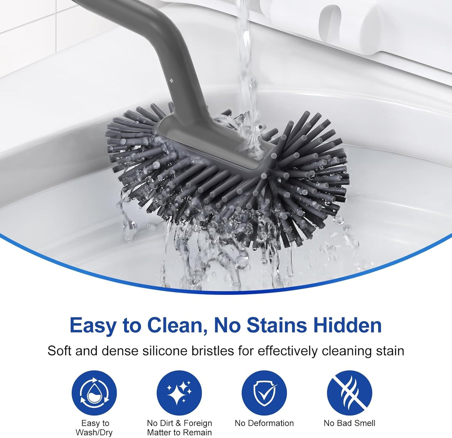 HAMITOR Toilet Bowl Brush Holder Set: Deep Cleaning Silicone Toilet Cleaner Scrubber Under Rim with Curved Bristle for Bathroom Dead Corner Clean - Modern Rv Toilet Decorative Accessories - White
