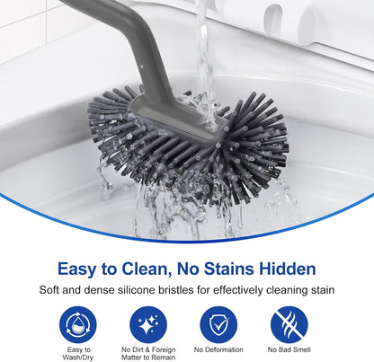 HAMITOR Toilet Bowl Brush Holder Set: Deep Cleaning Silicone Toilet Cleaner Scrubber Under Rim with Curved Bristle for Bathroom Dead Corner Clean - Modern Rv Toilet Decorative Accessories - White