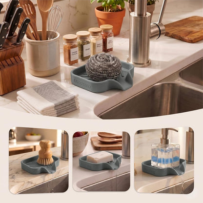 MicoYang Silicone Bathroom Soap Dishes with Drain Spout-Bathroom and Kitchen Sink Organizer,Sponge Holder,Dish Soap Tray,Perfect for Dispenser,Scrubber,Bottle,Cup on Sink or Counter-Coffee 4.9"×3.2"