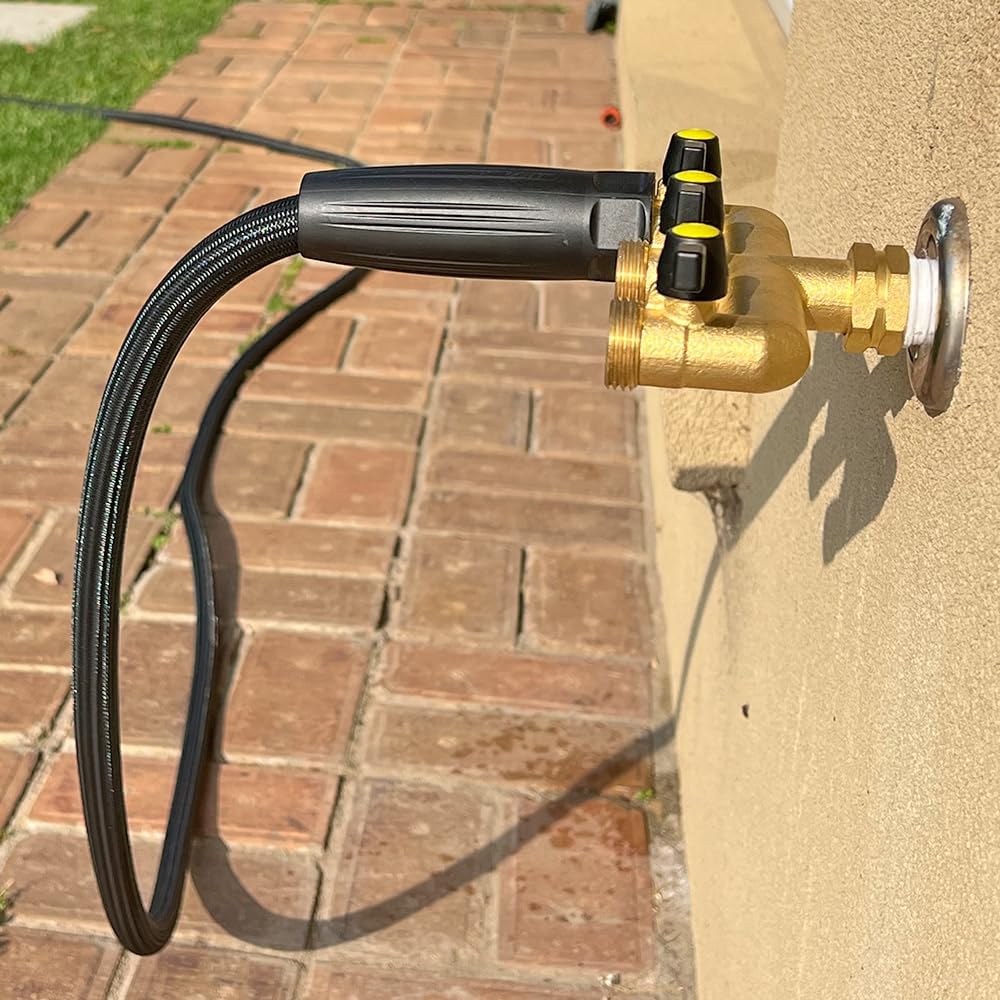 HQMPC Hose Splitter Garden Hose 3 Way Valve Brass Hose Splitter with Solid Long Handle Hose Spigot Splitter 3 Way Valve 3/4" GHT Thread
