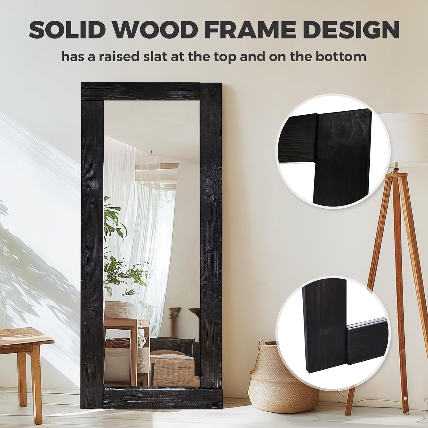 Solid Wood Full Length Mirror - 65"x22" Arched Floor Mirror, Free Standing & Wall Mounted - Elegant Design for Bedroom, Dressing Room, Hallway, Brown