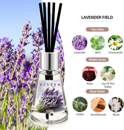 Xcleen 3 Pack Reed Diffuser, Scented Oil Diffuser with 15 Sticks, Escape/Vanilla/Moroccan Amber, Air Freshener for Bathroom & Office, Holiday Home Fragrance, Gift idea, Each 1.7Fl Oz, Total 5.1Oz