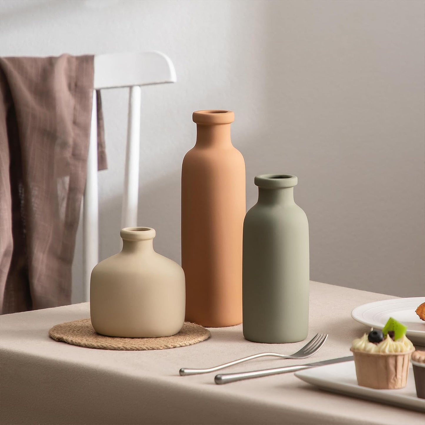 Bud Vase - Flower Vase Set - Decorative Vases - Ceramic Small Vase Set of 3 for Centerpieces - Ice Creak for Decor - Modern Decoration Vases for Home Farmhouse Table Office, Mini Vase by Lyeec