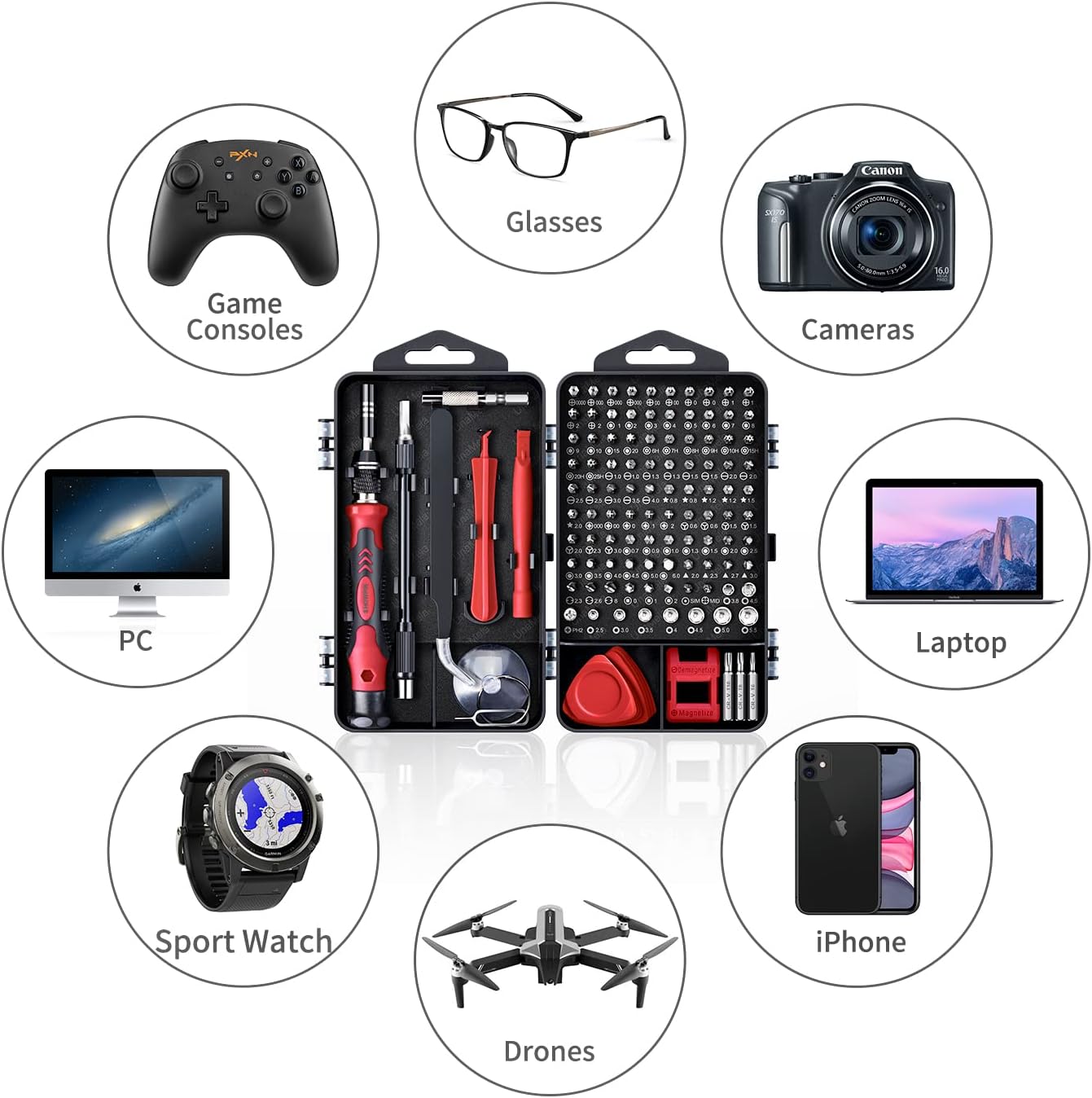 SHOWPIN Precision Computer Screwdriver Kit: 122PCS Laptop Screwdriver Sets | 101 Magnetic Drill Bits, Computer Accessories, Electronics Tool Kit Compatible for Tablet, PC, iPhone, PS4 Repair