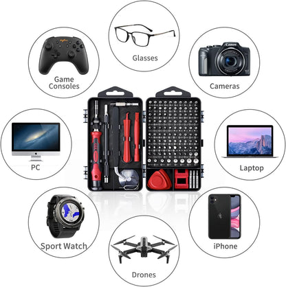 SHOWPIN Precision Computer Screwdriver Kit: 122PCS Laptop Screwdriver Sets | 101 Magnetic Drill Bits, Computer Accessories, Electronics Tool Kit Compatible for Tablet, PC, iPhone, PS4 Repair