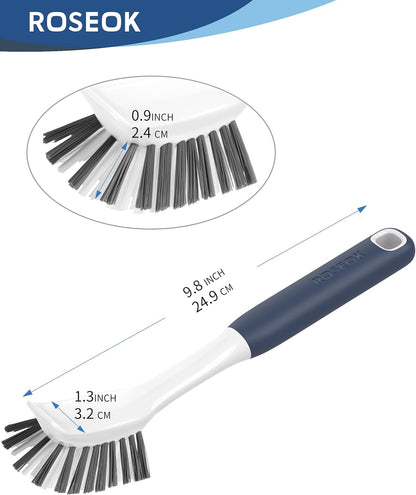 ROSEOK Dish Brush with Built-in Scraper,Kitchen Scrub Brush for Cleaning Dishes,Pots,Non-Stick Pans and Sinks,Navy Blue,2 Pack