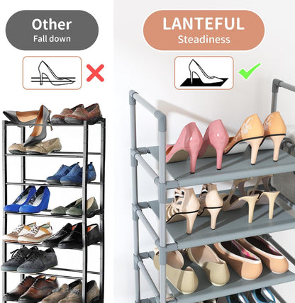 LANTEFUL 10 Tiers Tall Shoe Rack 20-25 Pairs Boots Organizer Storage Sturdy Narrow Shoe Shelf for Entryway, Closets with Hooks, Black