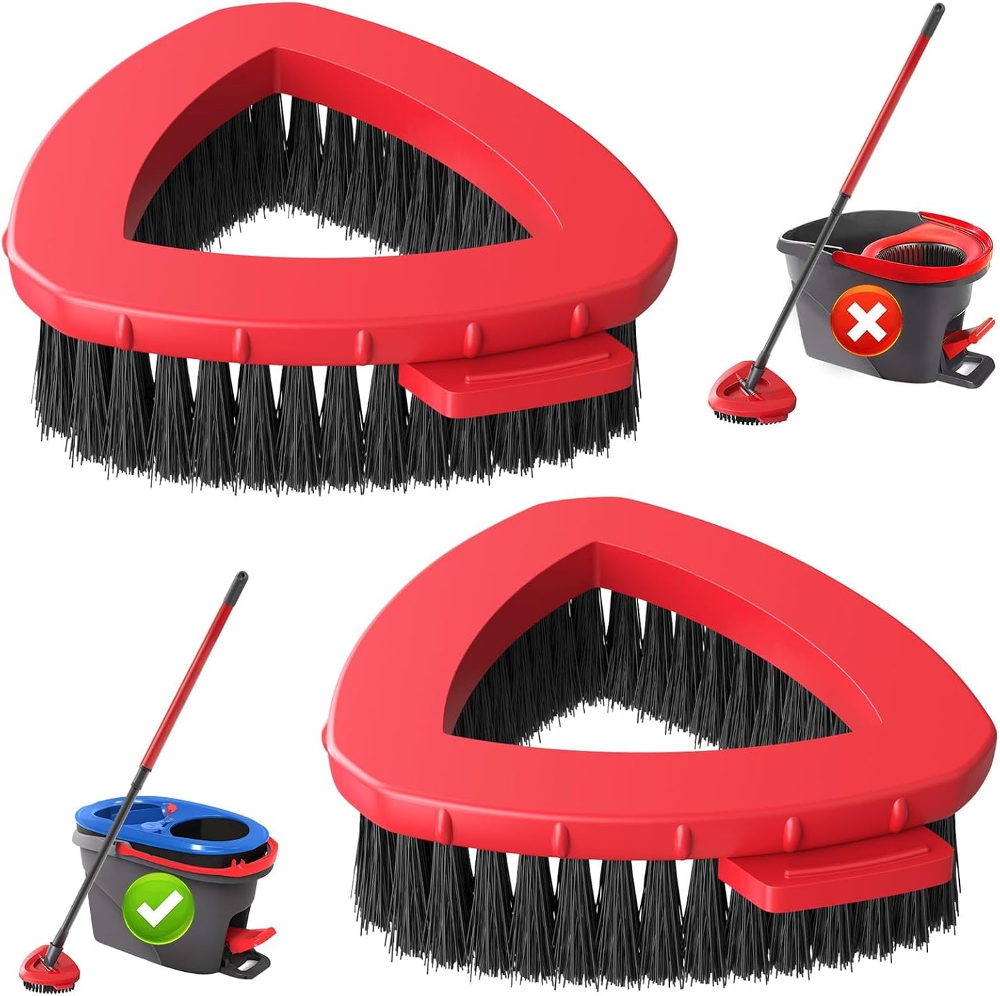 2 Pack 1-Tank Spin Mop Scrub Brush Head Replacement for O Ceda EasyWring 1-Tank System(Red), Hard Bristle Scrubber Brush for Floor Cleaning Accessories (Not Fit for RinseClean 2-Tank)
