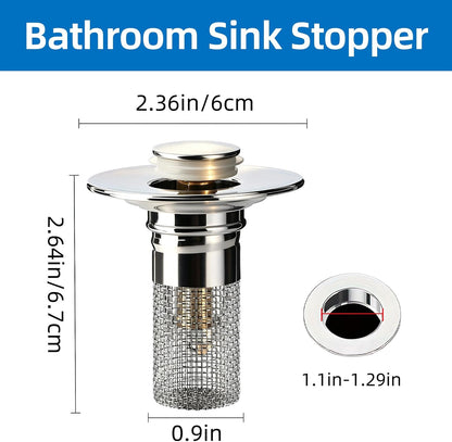 Sink Stopper Hair Catcher, Pop-up Sink Drain Strainer with Removable Stainless Steel Strainer Basket Hair Catcher, Bathroom Sink Strainer for Bathroom Sink Stopper Replacement(1PCS)