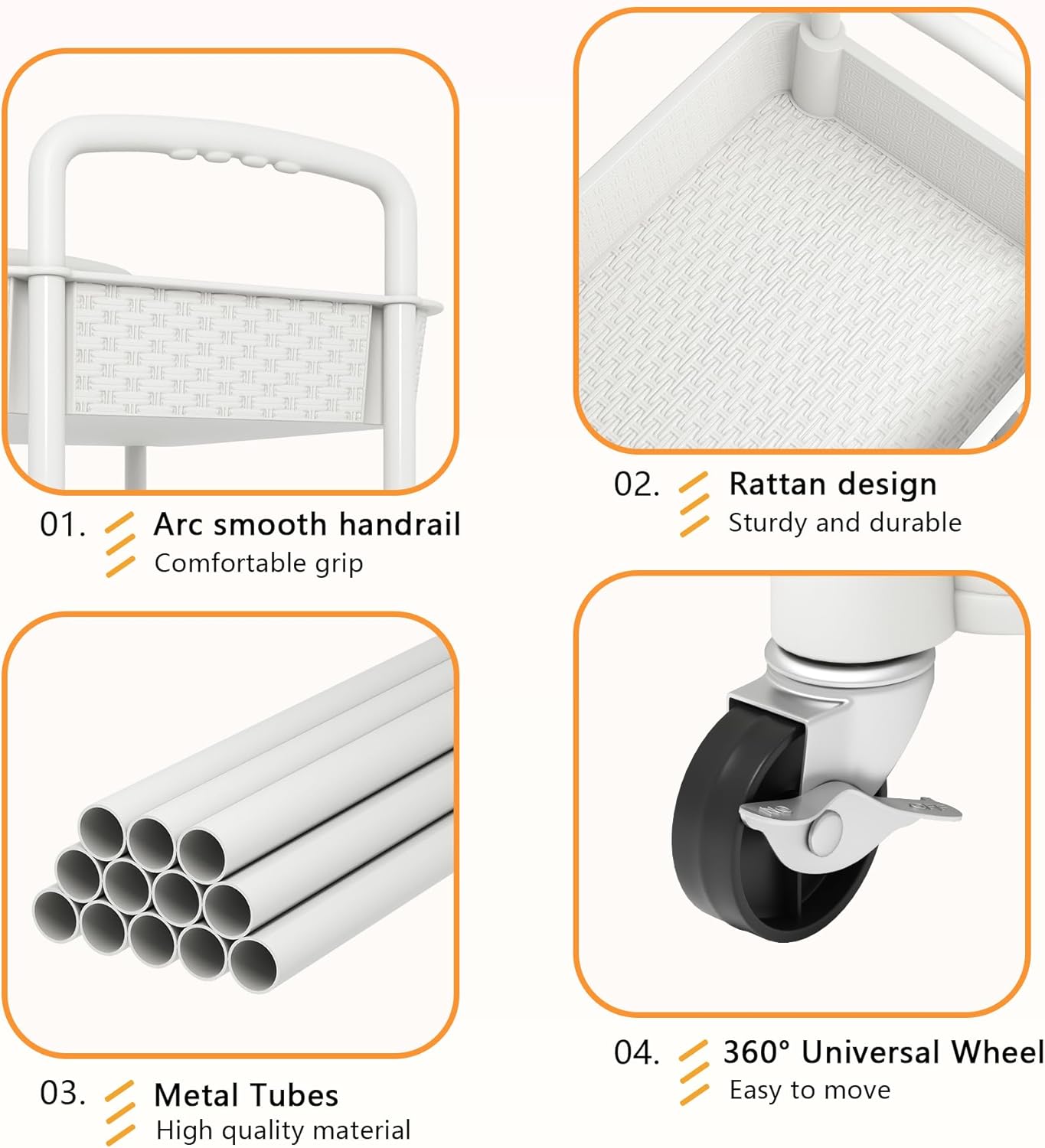 MOYIPIN 3-Tier Plastic Rolling Utility Cart with Handle,Utility Storage Cart for Office, Living Room, Kitchen,Movable Storage Organizer Shelves,White