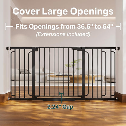 Cumbor 29.7-48" Baby Gate for Stairs, Mom's Choice Awards Winner-Dog Gate for Doorways, Auto Close Safety Pet Gate for Dogs Indoor, Easy Install Pressure Mounted Child Gate with Walk Thru Door, Brown