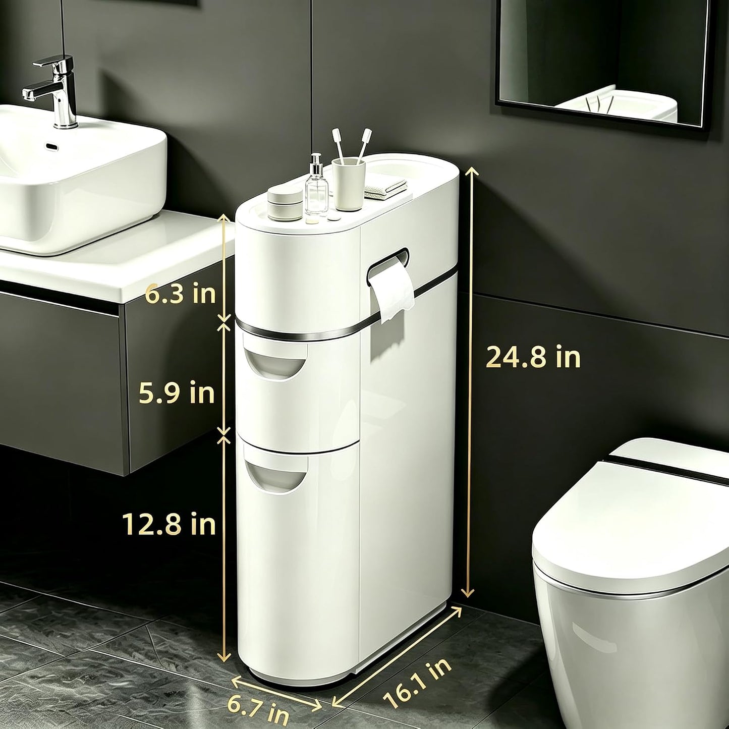 BGYMF 2-Tier Slim Bathroom Storage Cabinet, Slim Cabinet for Bathroom, Narrow Rolling Storage Cart with Wheels, White Plastic Slim Organizer for Small Bathroom Kitchen Laundry Corner