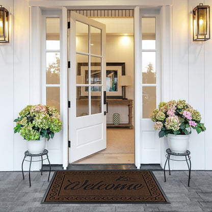 Yimobra Welcome Mat, Heavy Duty Sturdy Door Mats for Home Entrance Outdoor Indoor, Front Doormat for Outside Patio Floor Entry Porch Garage Office, Waterproof, Low Profile, 29.5x17, Black Grey