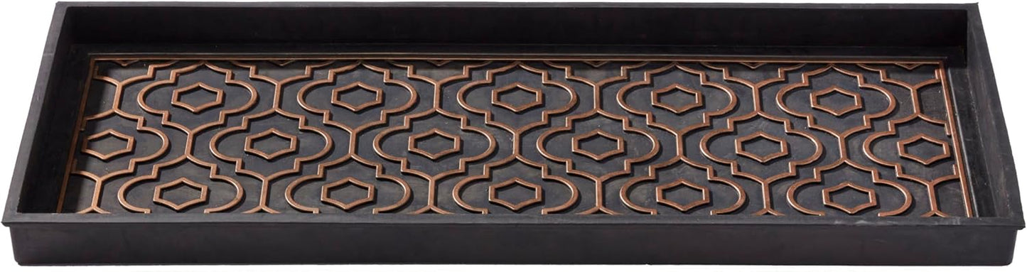 HF by LT Jasmine Premium Rubber Boot Tray, 34 x 14 inches, Heavy Duty Vulcanized Rubber Design, One-Piece Seamless Construction, Year Round Use Indoors/Outdoors, Black with Brushed Copper