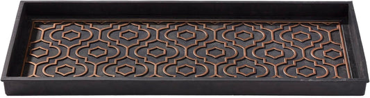 HF by LT Jasmine Premium Rubber Boot Tray, 34 x 14 inches, Heavy Duty Vulcanized Rubber Design, One-Piece Seamless Construction, Year Round Use Indoors/Outdoors, Black with Brushed Copper