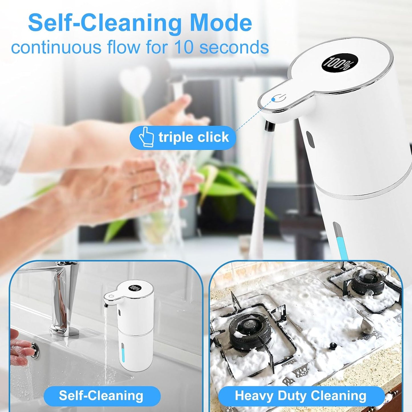 Automatic Soap Dispenser,6-Level Foaming Hand Soap Dispenser,Touchless Dish Soap Dispenser for Kitchen Bathroom,Ipx5 Waterproof,1200mah Rechargeable,12.8oz/380ml,Wall Mount & Countertop