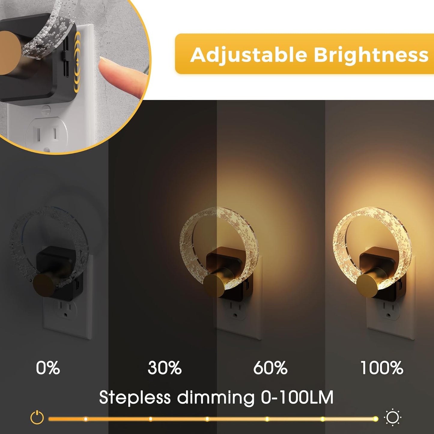 L LOHAS LED Night Light,Dimmable Night Lights Plug into Wall, 2 Pack Acrylic Nightlight with 0-100 LM Adjustable Brightness, 3000K Plug in Night Light with Dusk to Dawn Sensor, for Bathroom Hallway