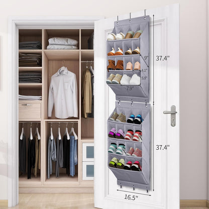 FENTEC 1 Pack Over-the-Door-Shoe-Organizers,Hanging Organizers with Large Pocket Shoe Holder Hanging Shoe Rack for Closet Shoe Organizer for Wall, Over Door Organizer with 15 Pockets Gray
