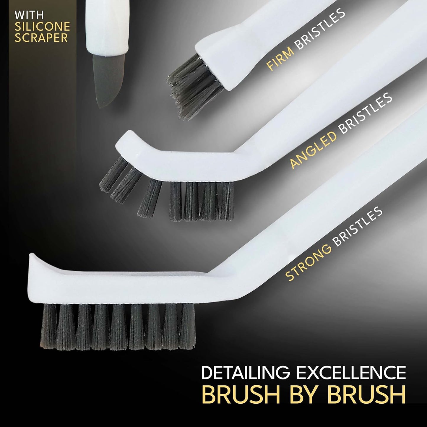 Small Cleaning Brush Set 3pcs—Crevice Brushes for Cleaning—Scrub Brushes Set with Silicone Tipped Scrub Brush—Stiff Handle Miniature Cleaning Brush for Kitchen Uensils, Tight Spaces, Tub, Shower