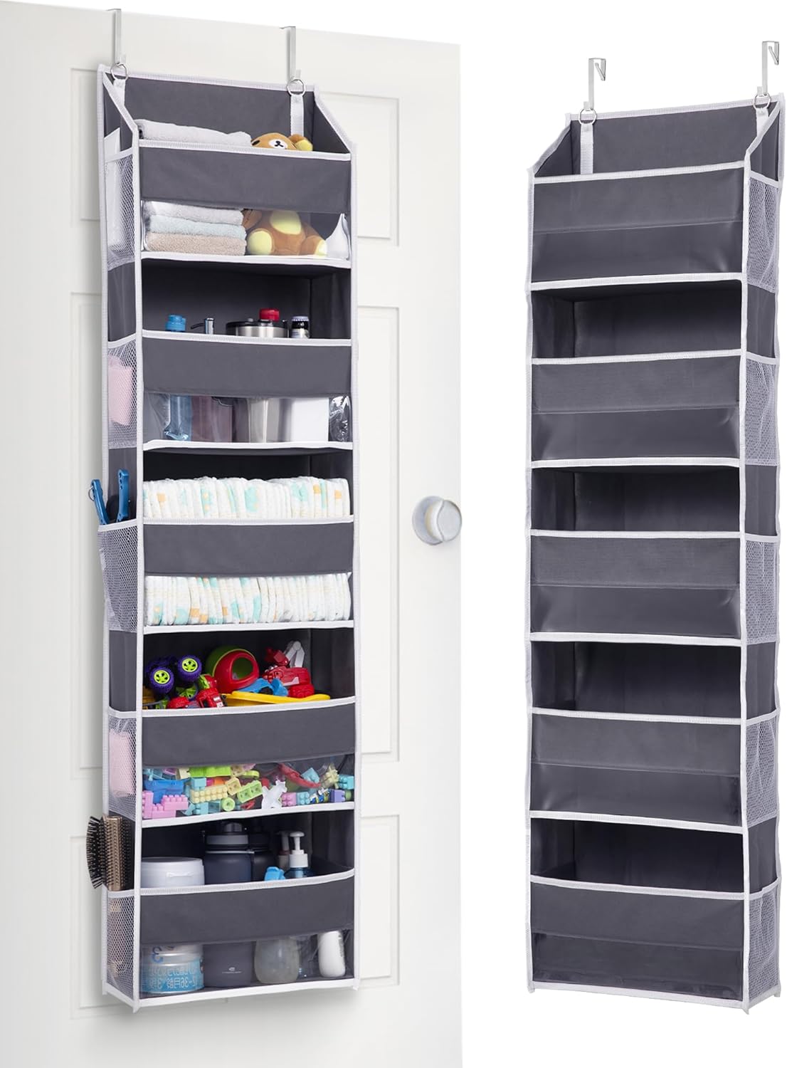 ULG Over the Door Organizer, 5-Tier Extra Large Hanging Storage with 10 Mesh Pockets, 100 lbs Capacity, Heavy Duty Door Organizer for Closet, Bedroom, Nursery Storage, Beige