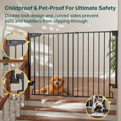 Cumbor 29.2–43" Baby Gate for Stairs, Hardware Mounted (Drill Required), Expandable No Bottom Bar Dog Gate, Auto Close Extra Wide Walk Thru, Pet & Toddler Proof Gate, Top & Bottom of Stairways (White)