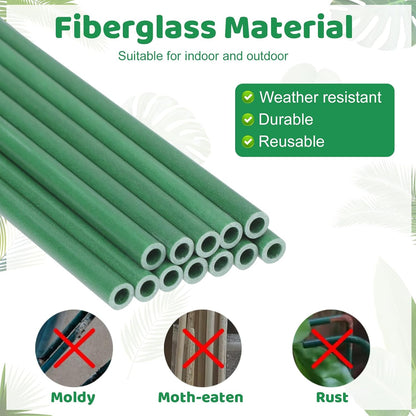 16inch & 12inch Plant Stakes, 18Pcs Adjustable Plant Support Stake Plant Sticks for Indoor Outdoor Green Poles with Rings Clips & Ties for Potted Plants Monstera Tomato Orchid Flower