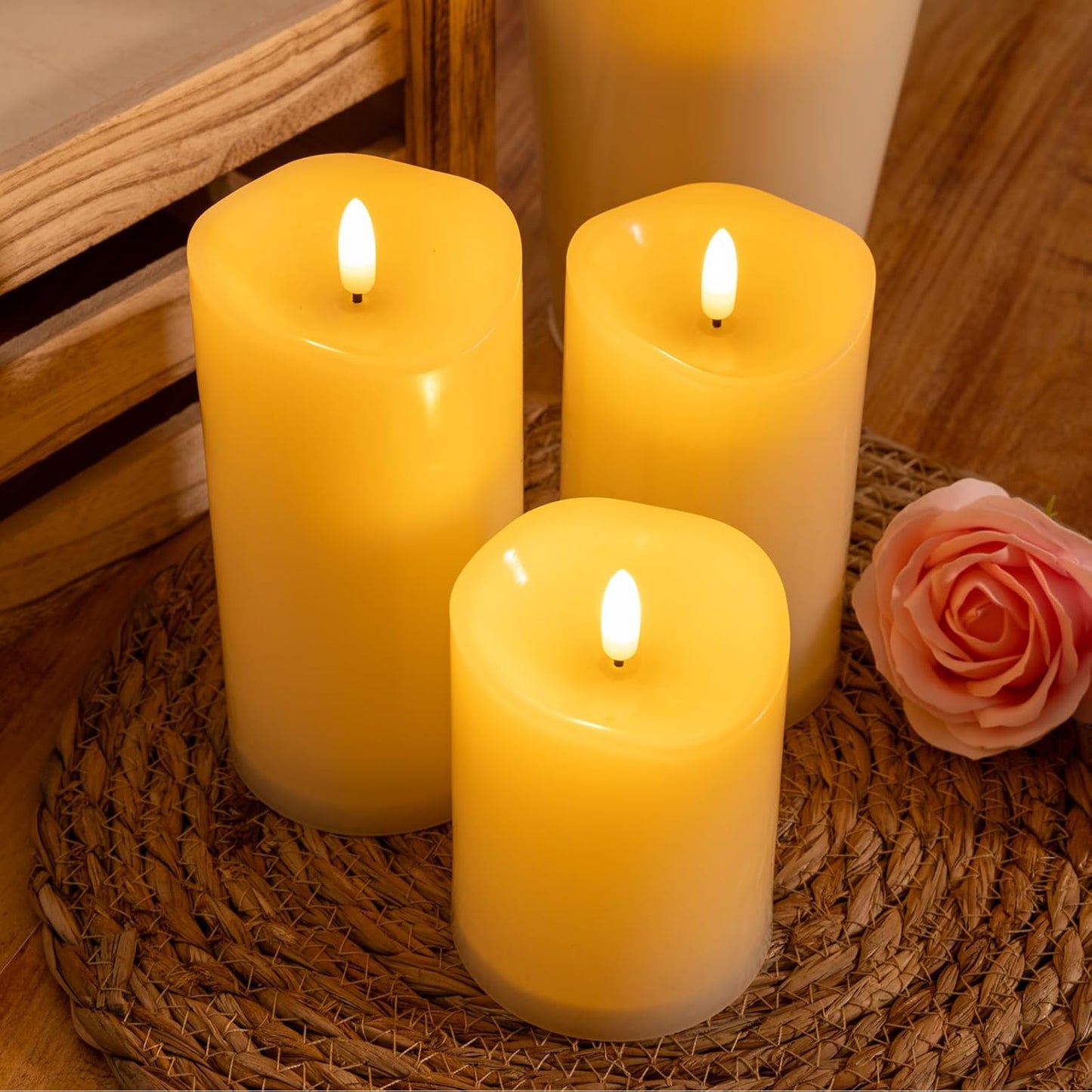 Outdoor Flameless Candles with Remote Timer - Waterproof Realistic Flickering LED Pillar Electric Battery Operated Fake Candle for Holiday Home Wedding Fireplace Decor - Ivory White 3 Pack (4”6”8”)