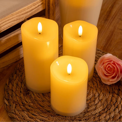 Outdoor Flameless Candles with Remote Timer - Waterproof Realistic Flickering LED Pillar Electric Battery Operated Fake Candle for Holiday Home Wedding Fireplace Decor - Ivory White 3 Pack (4”6”8”)