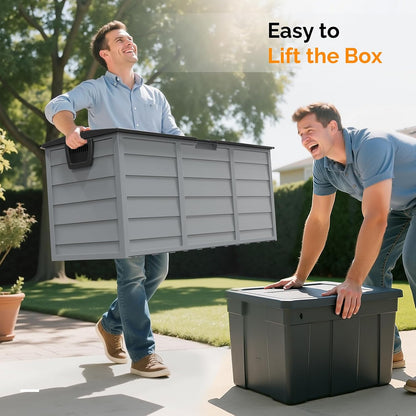 VINGLI 75 Gallon Outdoor Storage Box, Lockable Plastic Storage Containers with Lid, Patio Deck Box Furniture for Garden, Pool, Balcony, Yard (Coffee)
